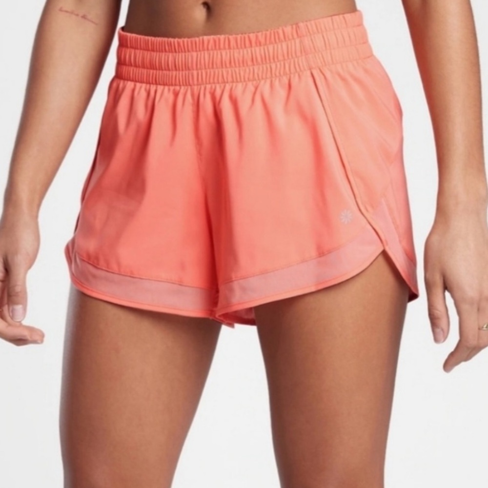 Athleta Mesh Racer Run 4” Shorts, Island Coral